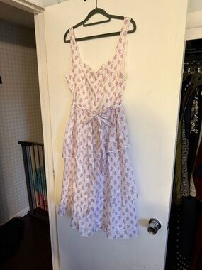 J. Crew White Midi Dress with Lavender Floral Print